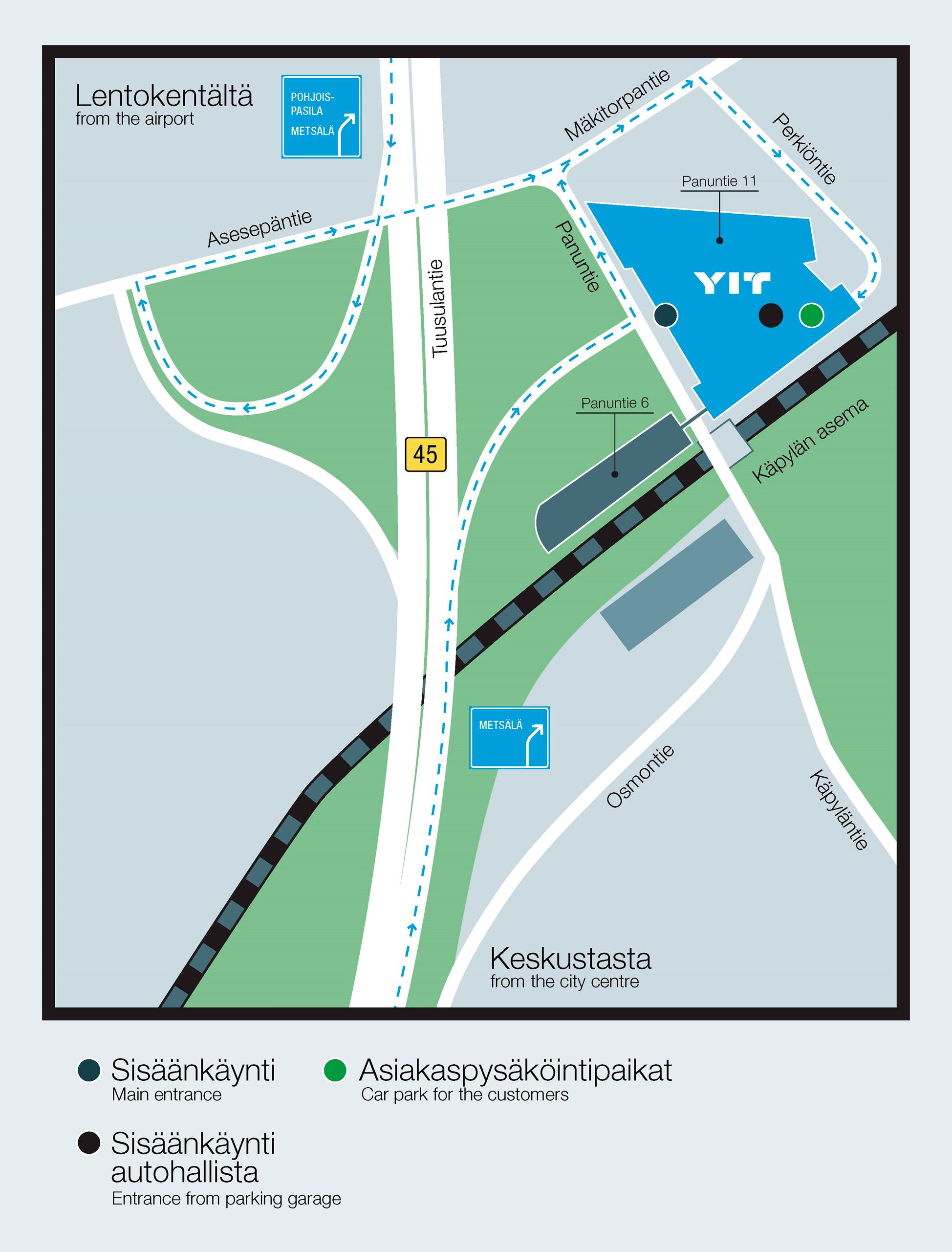 Ohje saapumiseen ja asiakaspysäköintiin YIT:n pääkonttorille